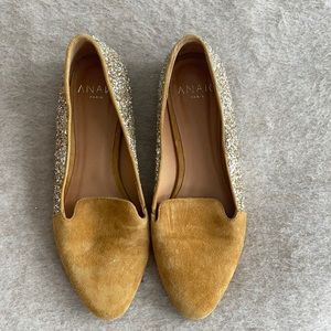 Suede and glitter loafers